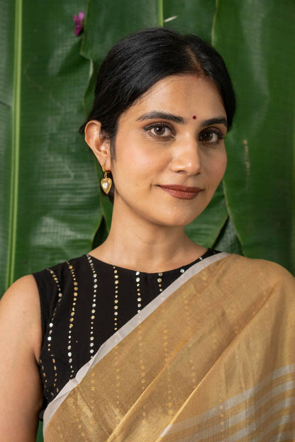 Raina Black Georgette Sequins Sleeveless Back Open Blouse