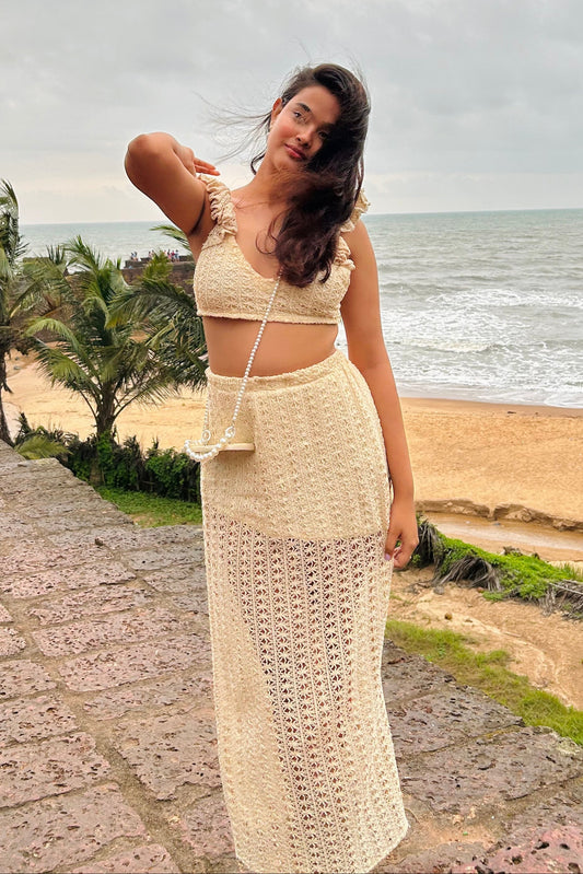 Coastal Beige Crochet Top & Skirt Set