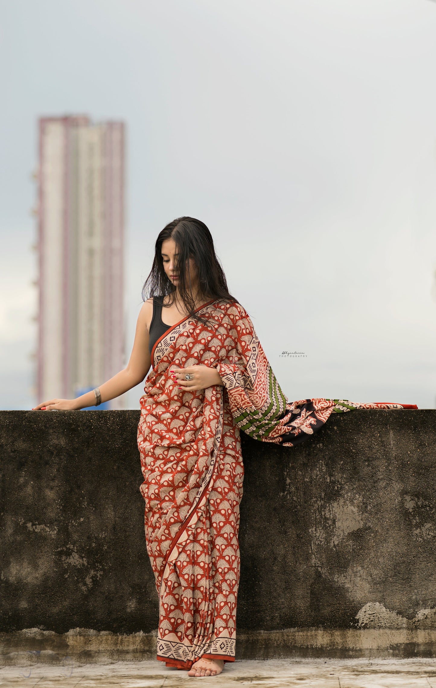 Chilgoza Bagru Mul Cotton Saree