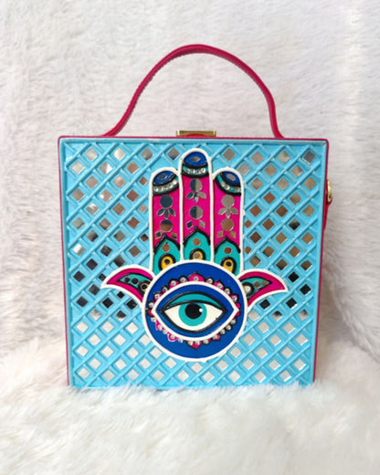 Hamsa Square Lippan Art Handcrafted Box Bag