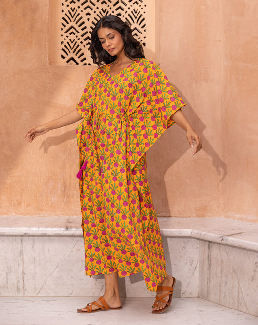 Beet the Root Hand Block Printed Cotton Kaftan