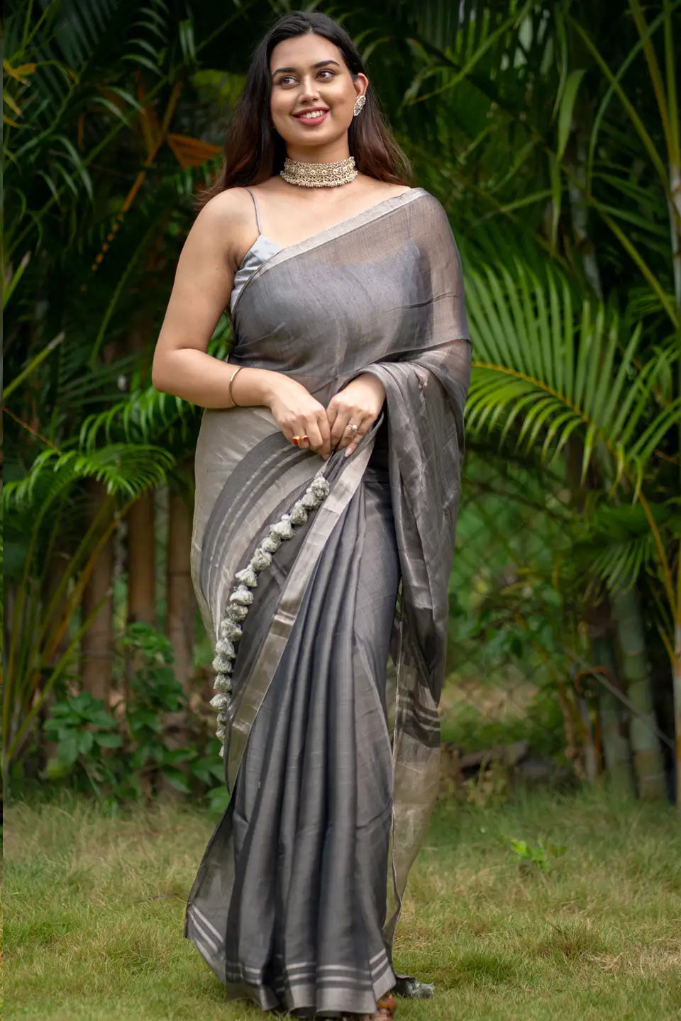 Tissue Silk Saree With Tassels