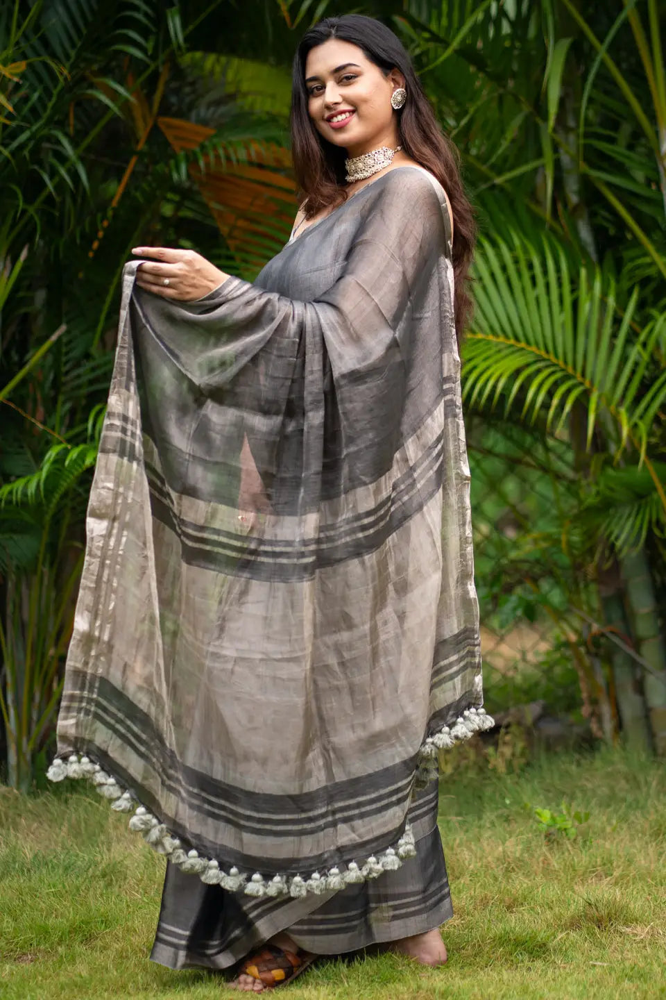 Tissue Silk Saree With Tassels