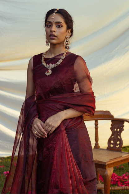 Blood Red Organza Saree