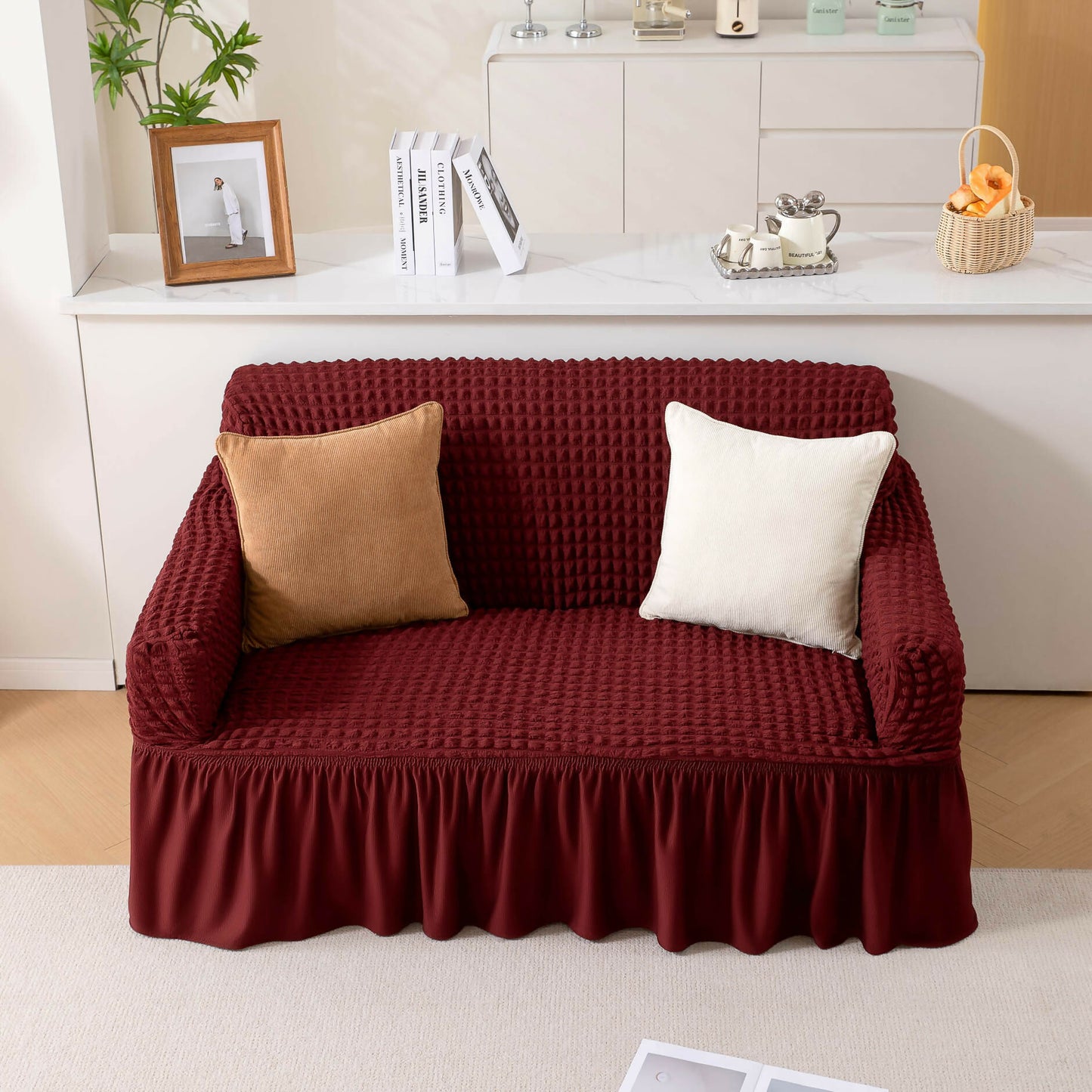 Stretchable Turkish Sofa Cover with Bubble Fabric & Frill