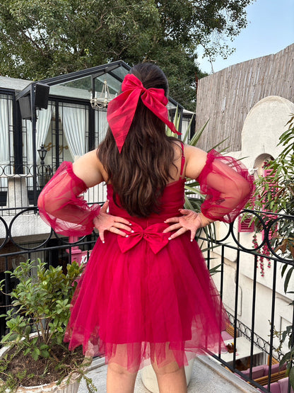 Ruby Tulle Dress With Detachable Puffy Sleeves