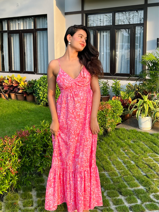 Swirlie Printed Pink Poplin Dress