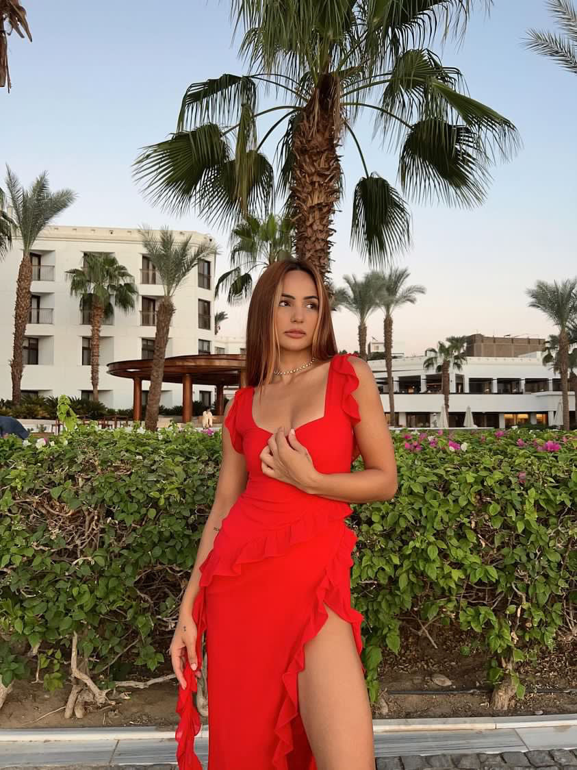 Ruffle Red Side Slit Dress