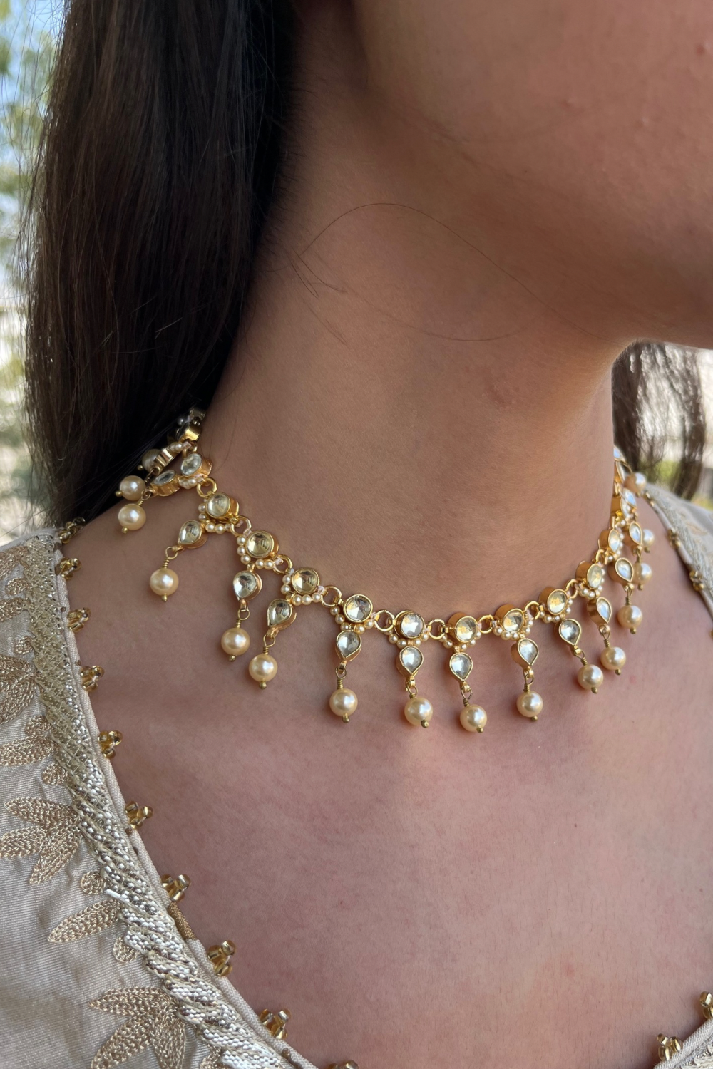 Polki Pearl Choker Set