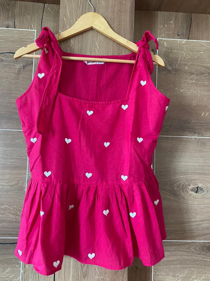 Heart Embroidered Peplum Top