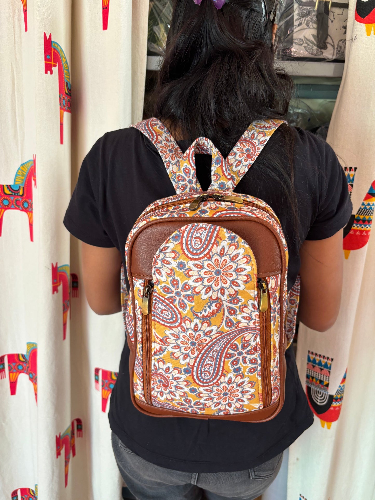Amber Paisley Handcrafted Backpack