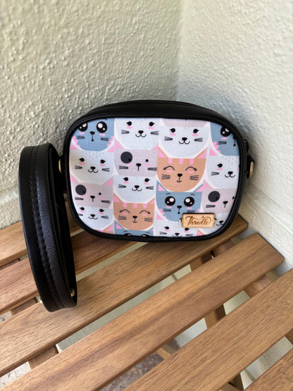 Pastel Cat Print Handcrafted Sling Bag