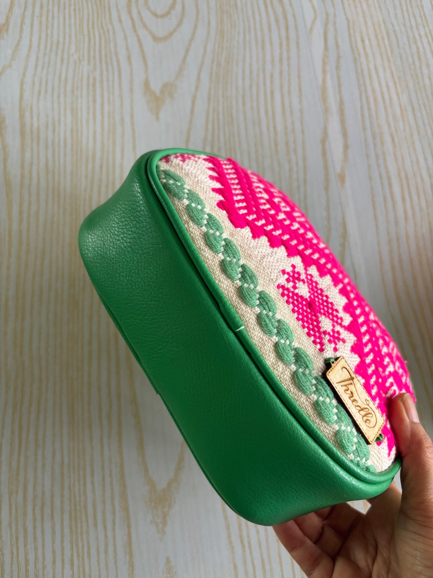 Pink And Green Handcrafted Sling Bag