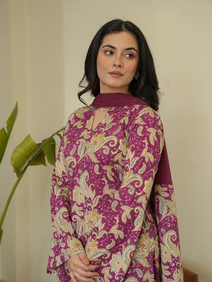 Aafreen Block Print Cotton Suit Set with Print Paneled Dupatta