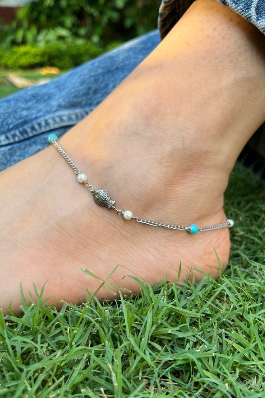 Turquoise Fish Chain Anklet