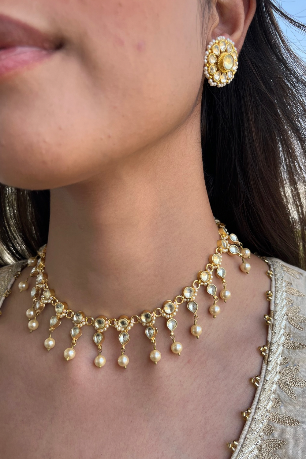 Polki Pearl Choker Set