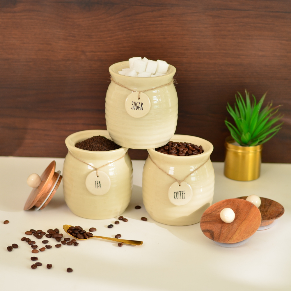 White Ceramic Jar- with airtight lid White Ceramic Tea, Coffee, Sugar and Pickle