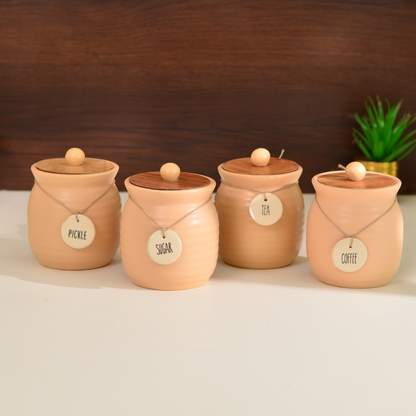 Peach Ceramic Jar- with airtight lid