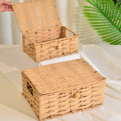 Raffia Storage Boxes with Lid- Set of 2