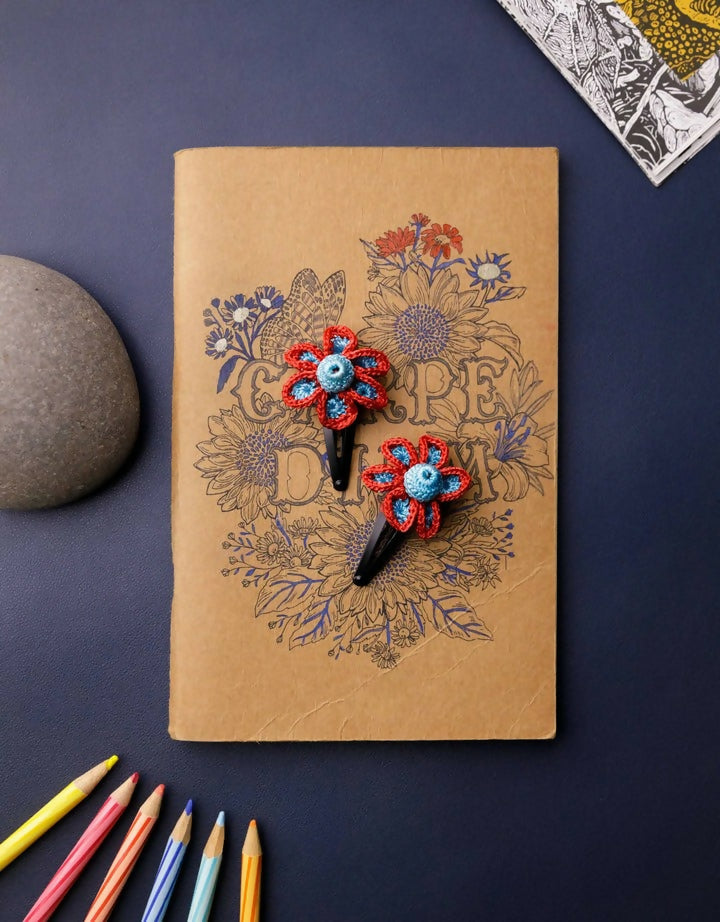 Flower Hair Clips Set Blue Zinnia