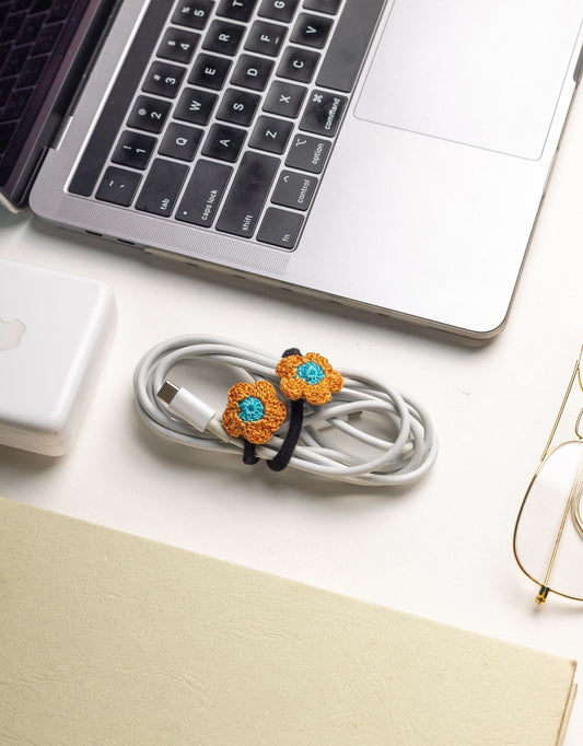 Set of 3 Handcrafted Cable Organizer - Flower