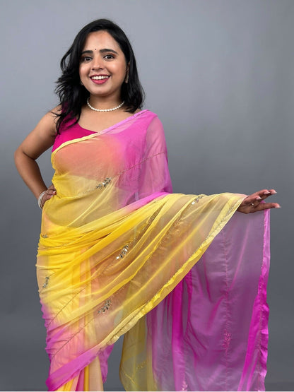 Rani Shaded Chiffon Saree