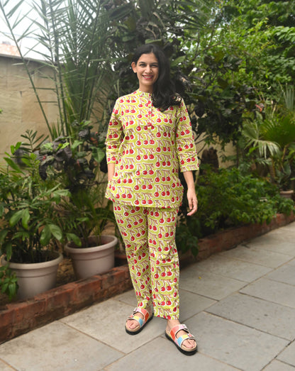 Cherries Short Kurta Pyjama - Soft Cotton Co-ord Set