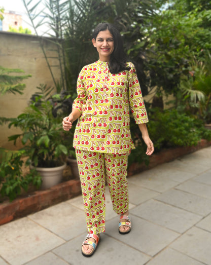 Cherries Short Kurta Pyjama - Soft Cotton Co-ord Set