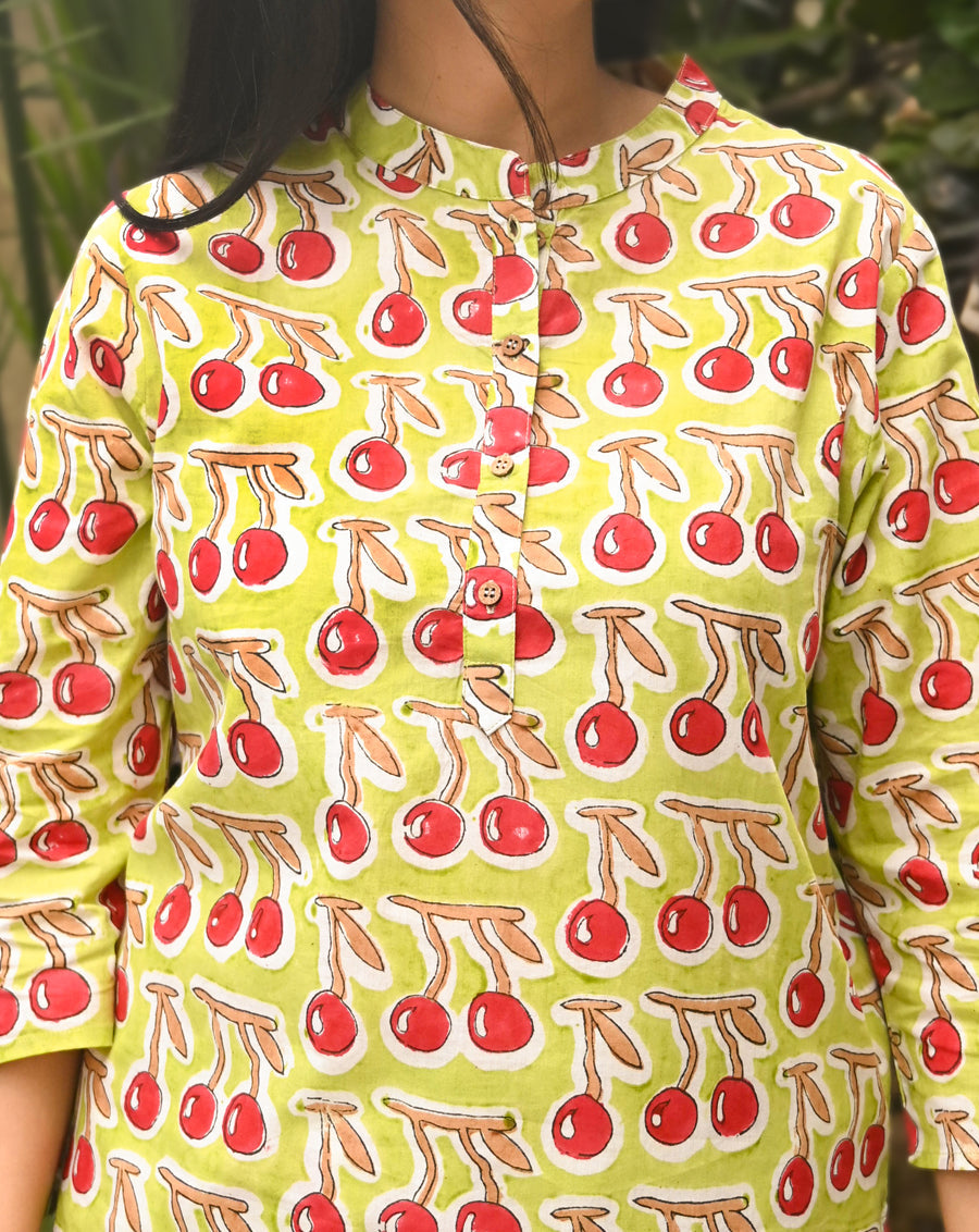 Cherries Short Kurta Pyjama - Soft Cotton Co-ord Set