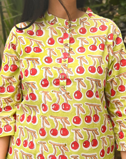 Cherries Short Kurta Pyjama - Soft Cotton Co-ord Set