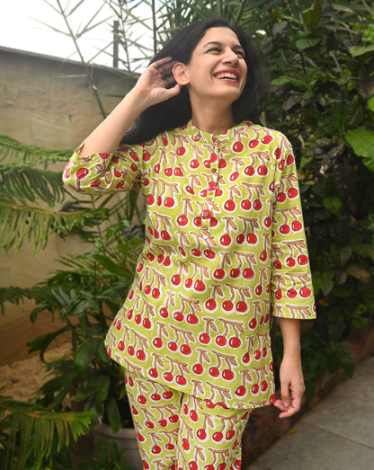 Cherries Short Kurta Pyjama - Soft Cotton Co-ord Set