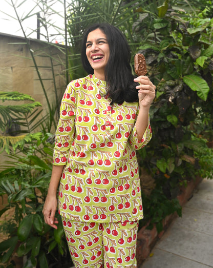 Cherries Short Kurta Pyjama - Soft Cotton Co-ord Set