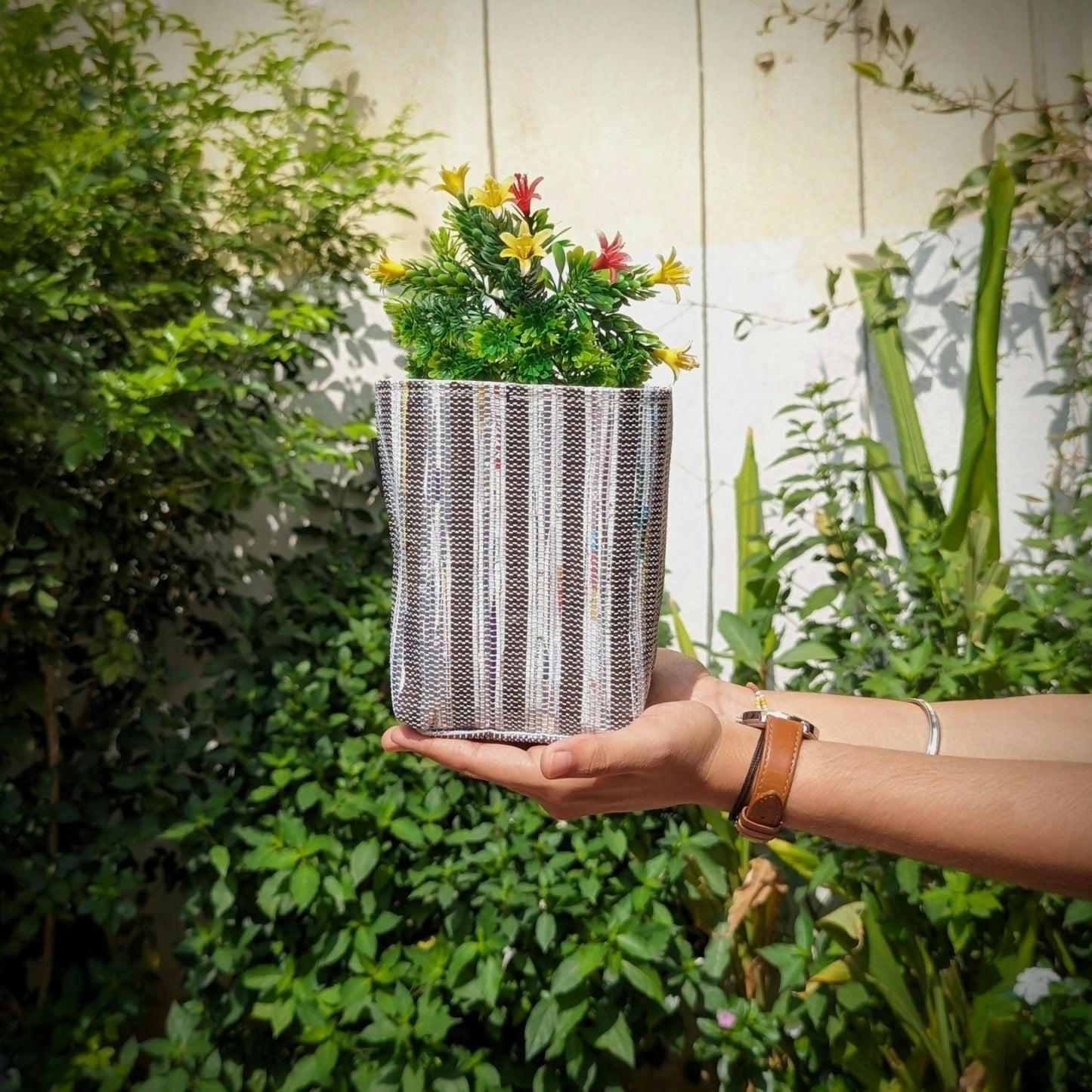 Upcycled Handwoven: Grow Pot Cover Small