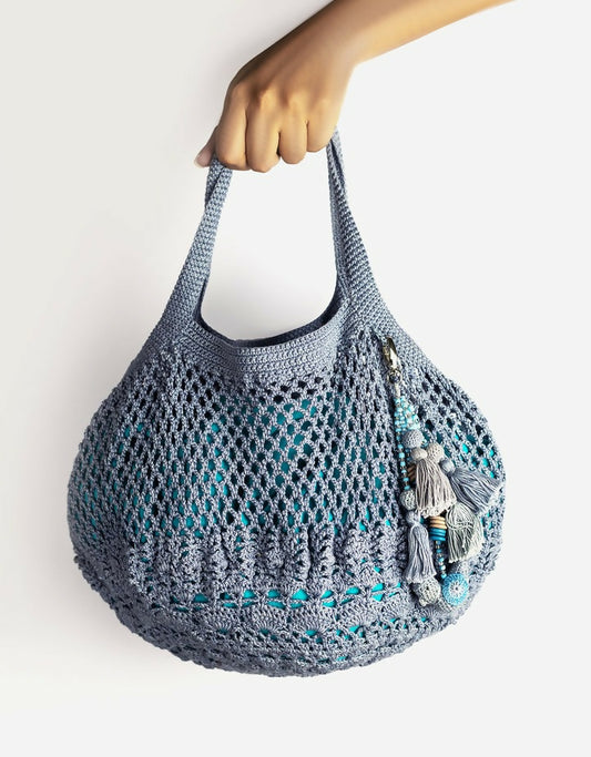 Coral Reef Fishnet Shoulder Bag with Bird Tassel