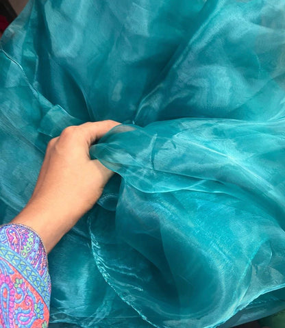 Ocean Blue Organza Saree