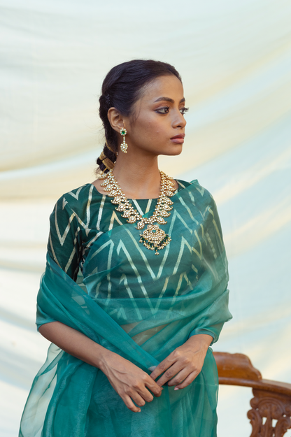 Dual Tone Teal Organza Saree