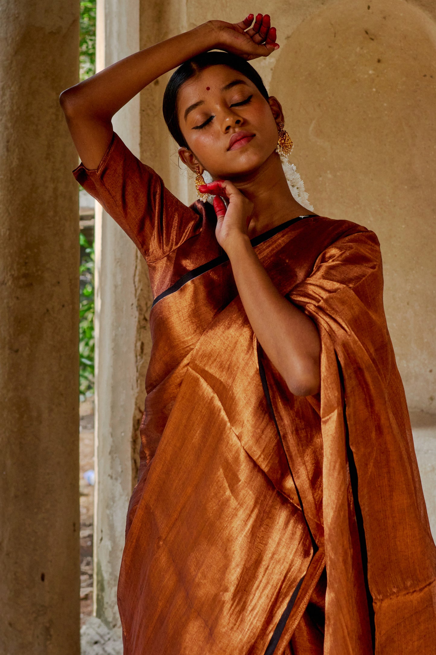 Copper Kalakar Brown Tissue Saree