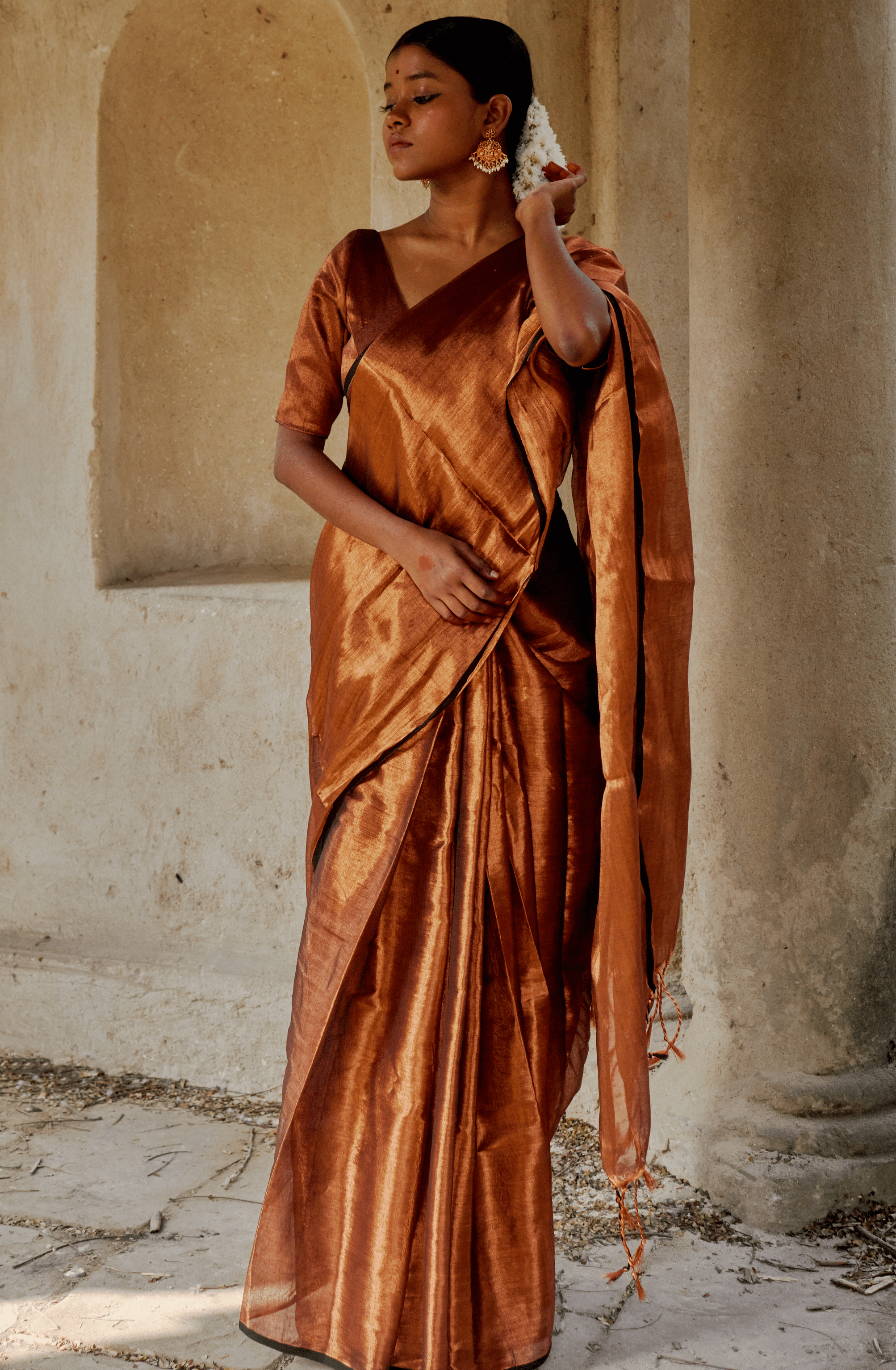 Gold Copper synthatic silk saree - SR13387