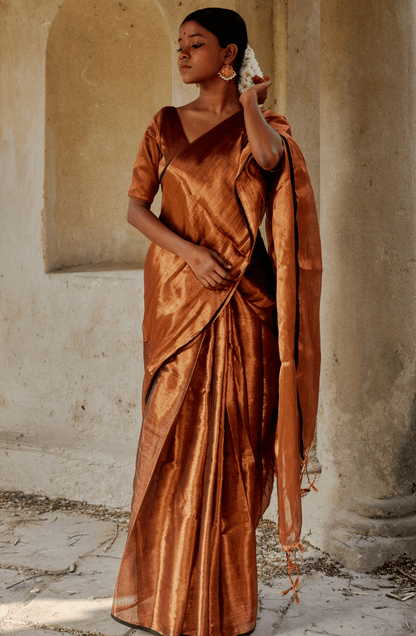 Copper Kalakar Brown Tissue Saree