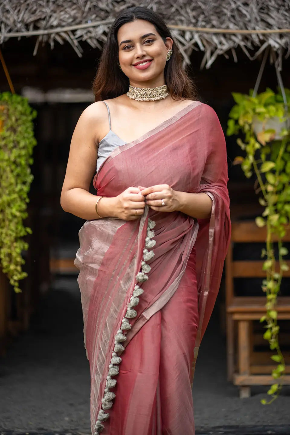 Tissue Silk Saree With Tassels