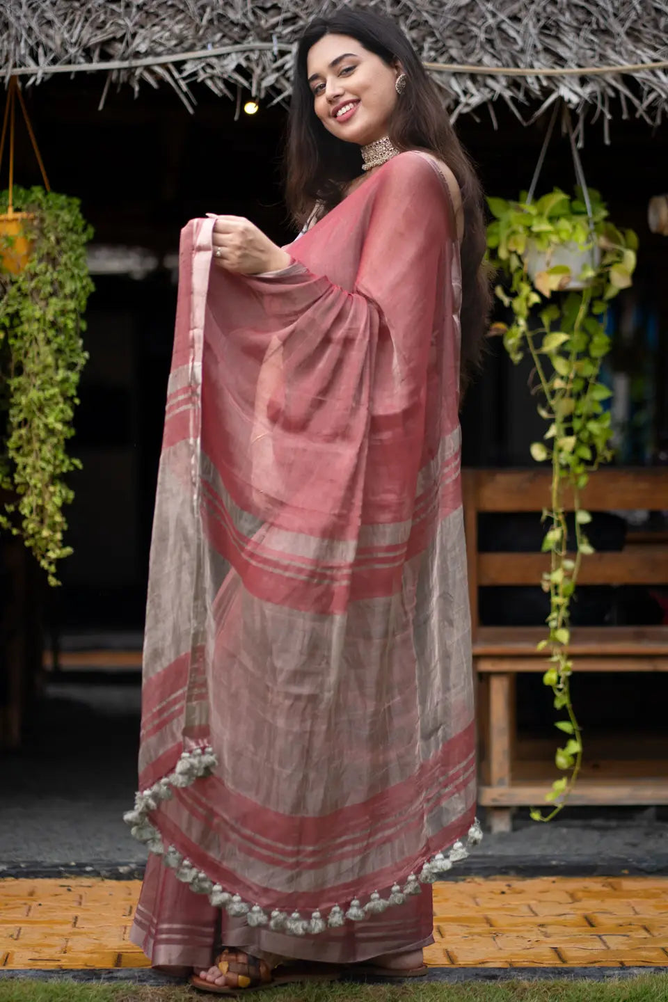 Tissue Silk Saree With Tassels