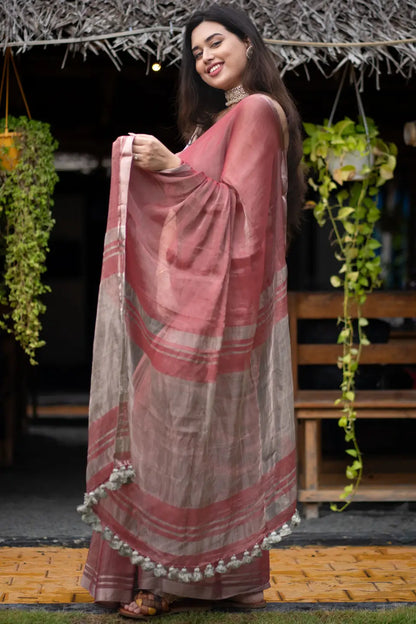 Tissue Silk Saree With Tassels