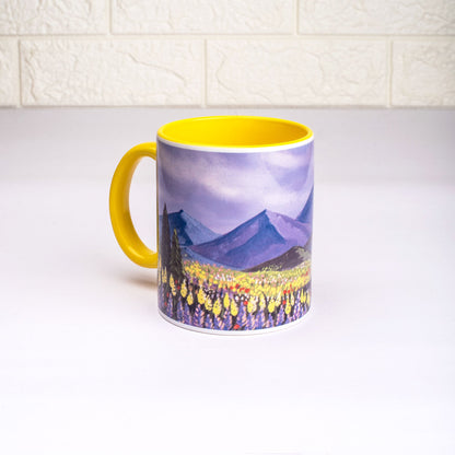 Picturesque Landscape Mug with Coaster - Yellow