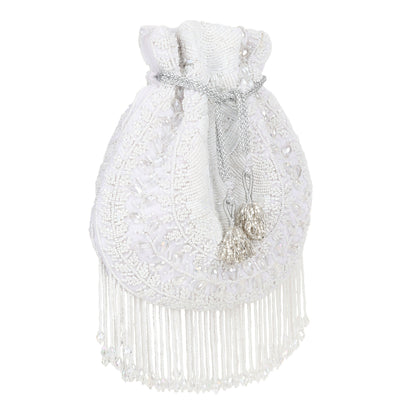 Snowflake White Cutdana Velvet Potli Bag