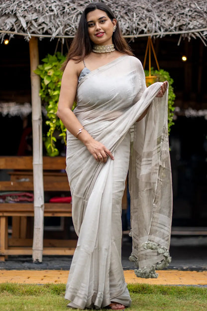 Tissue Silk Saree With Tassels