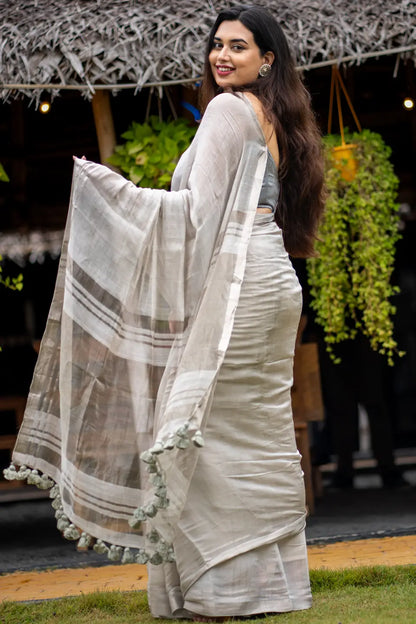 Tissue Silk Saree With Tassels