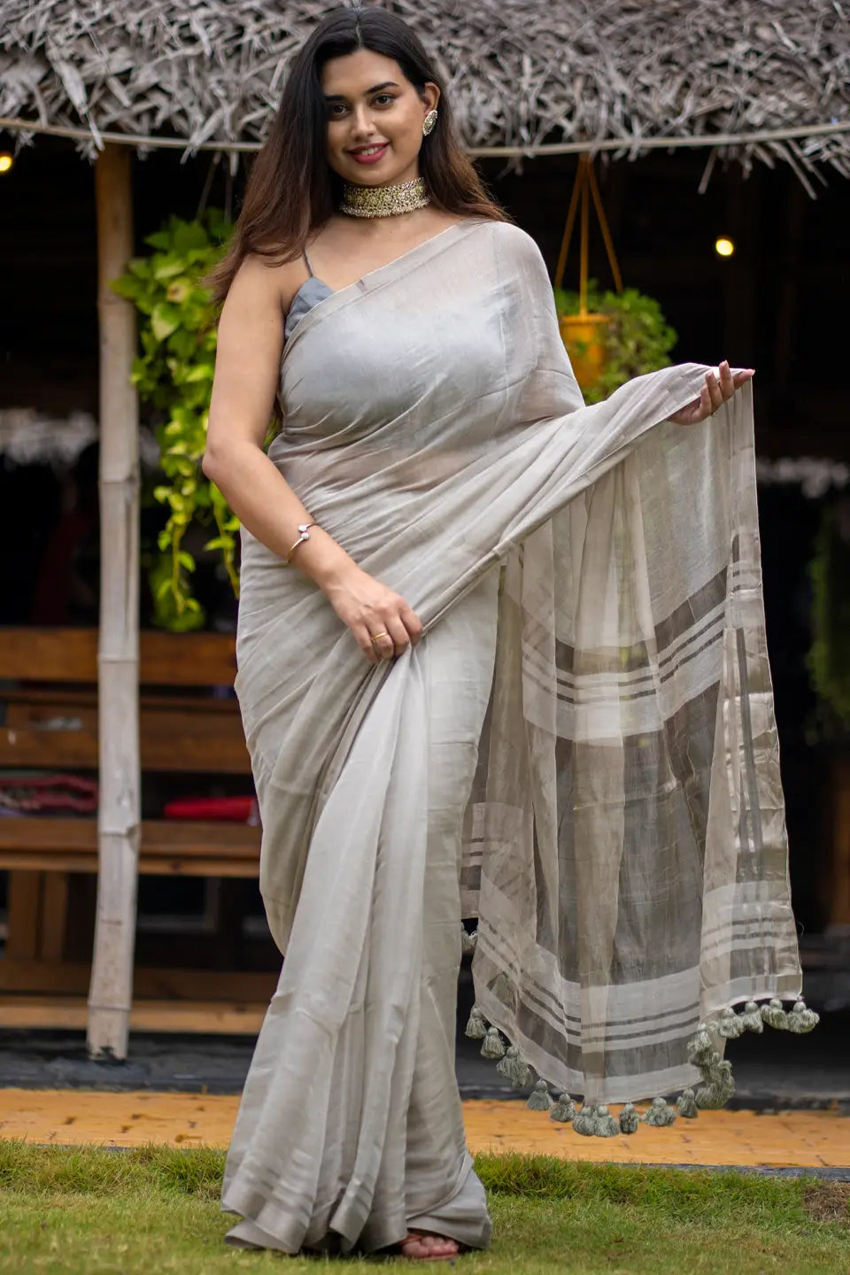 Tissue Silk Saree With Tassels