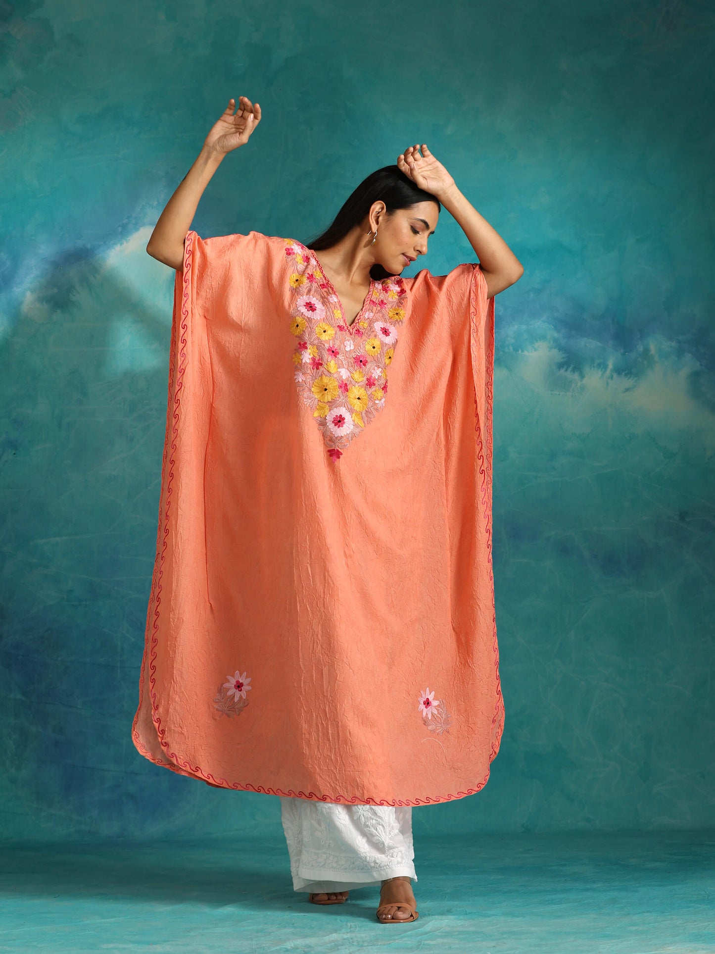 Creamy Peach Kashmiri Kaftan