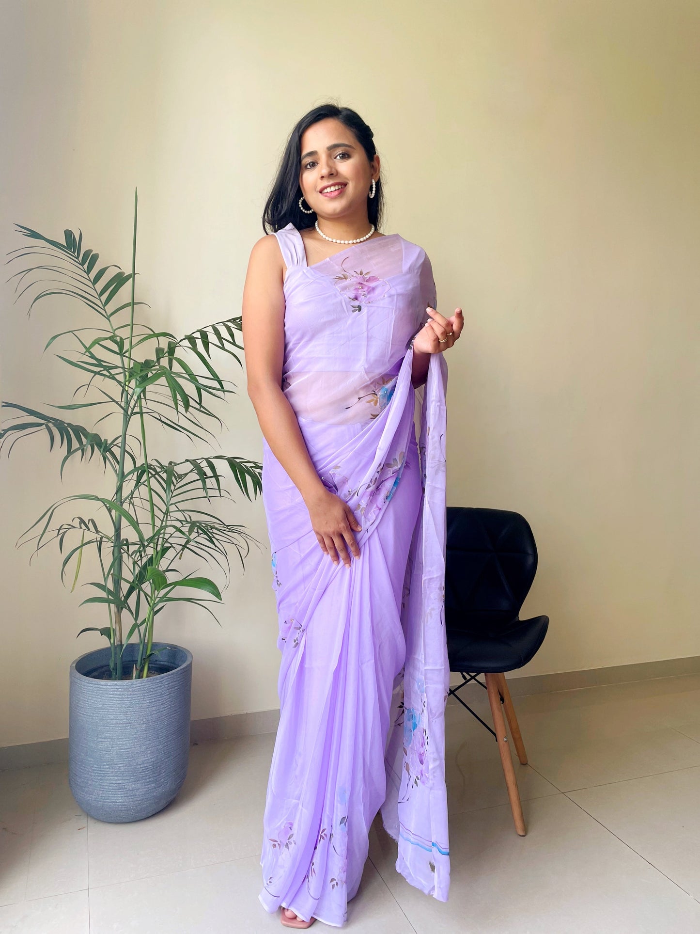 Rose Handpainted Chiffon Saree