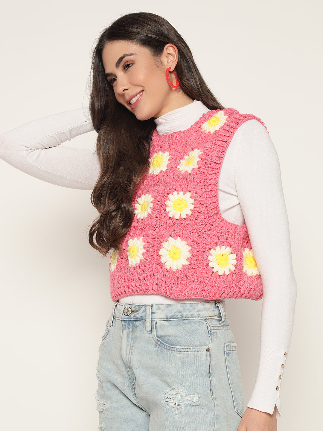 Bubblegum Cropped Daisy Vest